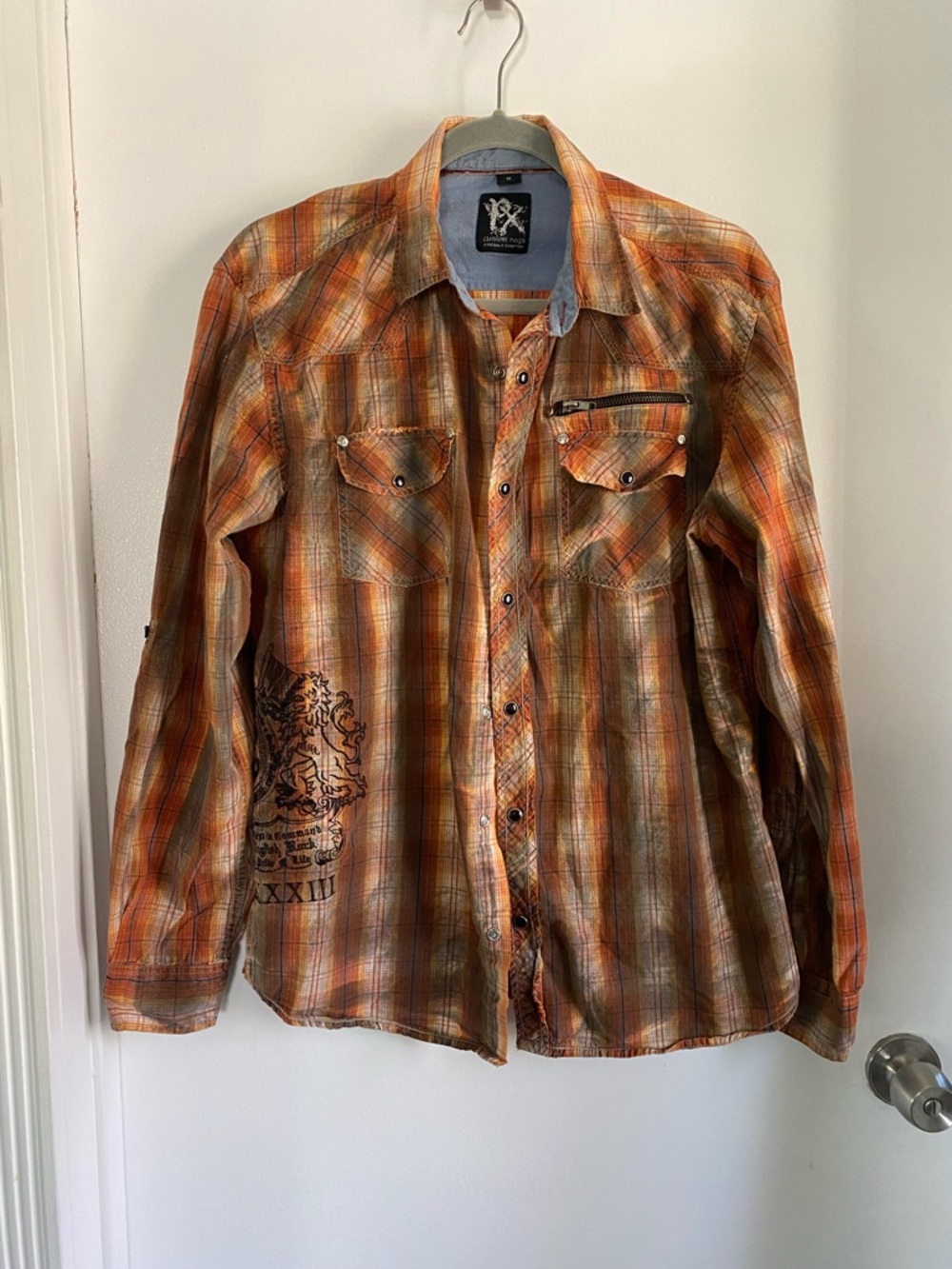 Custom Rags Mens snap up long sleeve plaid shirt size medium